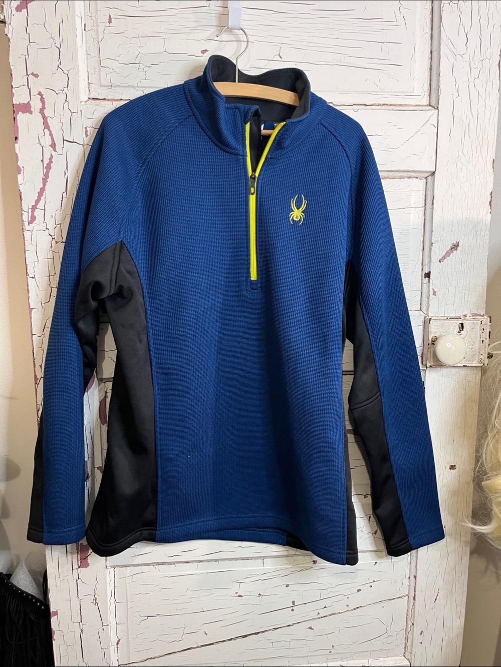 NWOT Spyder Boulder Colorado Navy Black Half-Zip Pullover with Neon Yellow Trim